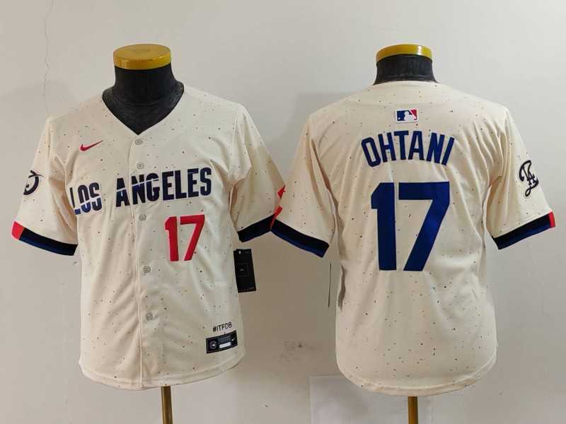 Youth Los Angeles Dodgers #17 Shohei Ohtani Number Cream Blue 2024 City Connect Limited Stitched Jersey->mlb youth jerseys->MLB Jersey